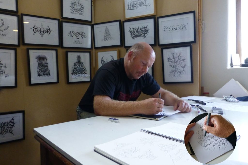 Christophe Szpajdel at work during Devon Open Studios 2018