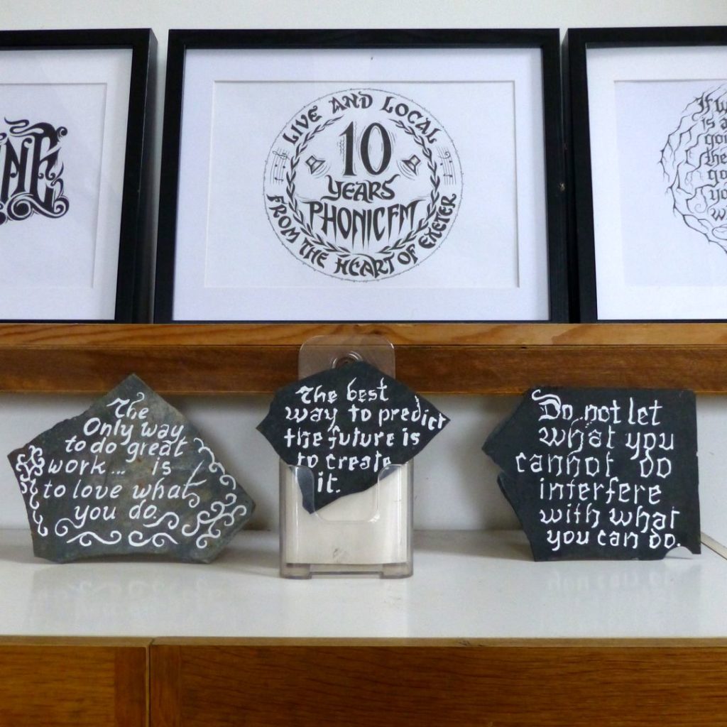 Christophe Szpajdel Calligraphy Slates at Devon Open Studios 2018